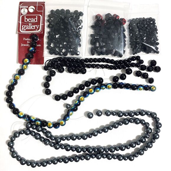 Lot Black Gray Glass Beads Jewelry Making Jet Crystal Czech Faux Pearl Craft Mix - Picture 1 of 12